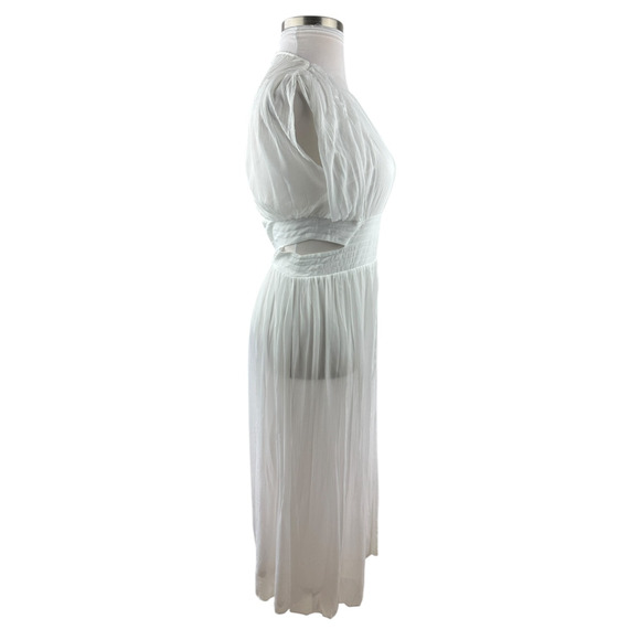 NWT ZARA Pleated Chiffon Maxi Dress Side Cutout Detail in White Women's Size XS - Picture 9 of 16